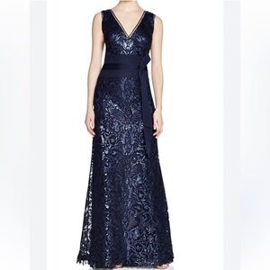 Tadashi Navy Blue V Neck Sequins maxi dress